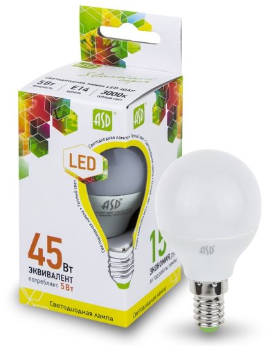 Лампа светодиодная ASD Standart G45 Шар E14 220В 5Вт 450Лм 3000К 45х78мм картинка 